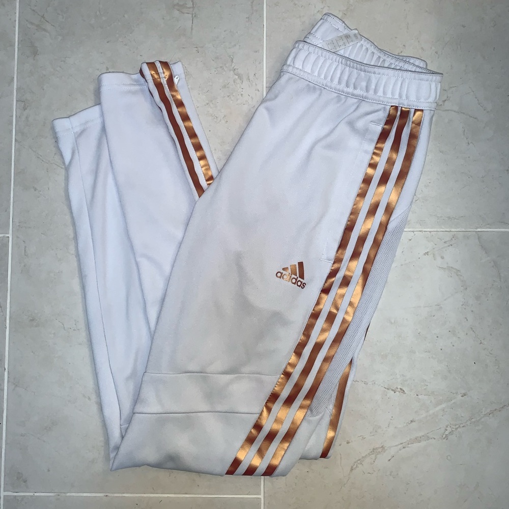 White & Rose Gold Adidas Sweat Pants